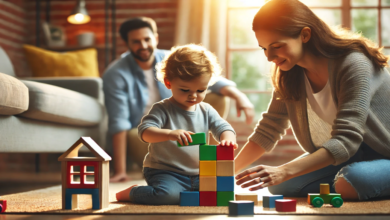 A happy mother playing with her baby, encouraging child development milestones through interaction, bonding, and early learning activities.