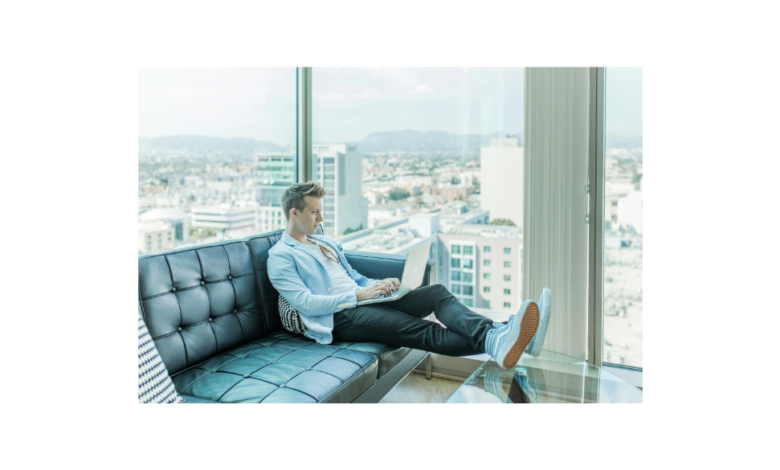 Remote work setup with a comfortable and productive workspace.