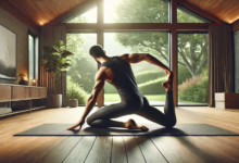 A person practicing effective stretching techniques for recovery in a bright, serene indoor setting, enhancing flexibility and wellness.