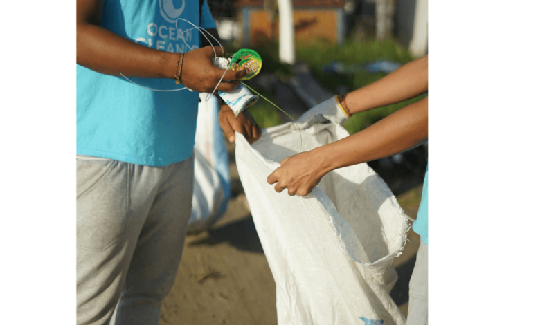 Volunteers participating in a community cleanup event during Earth Month.