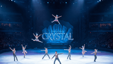 Acrobats performing on ice during Cirque du Soleil's Crystal in Vancouver