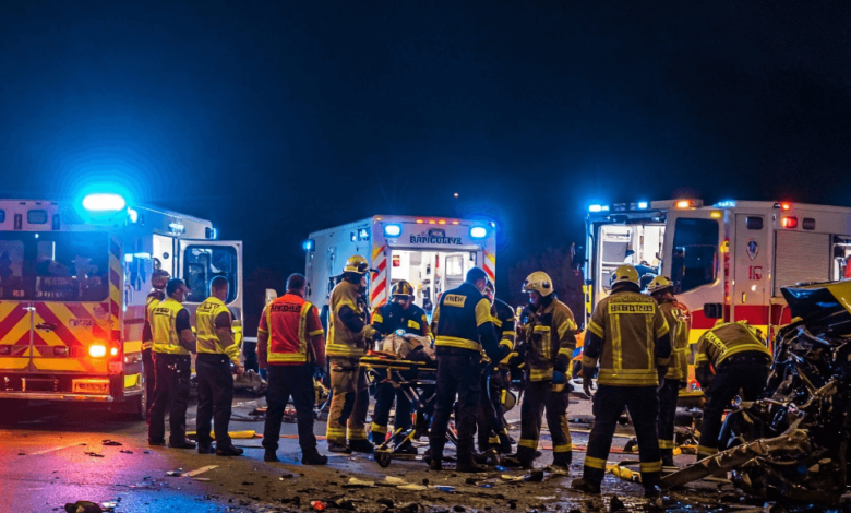 First responders at the scene of a serious Surrey collision in Newton, highlighting the need for improved road safety.