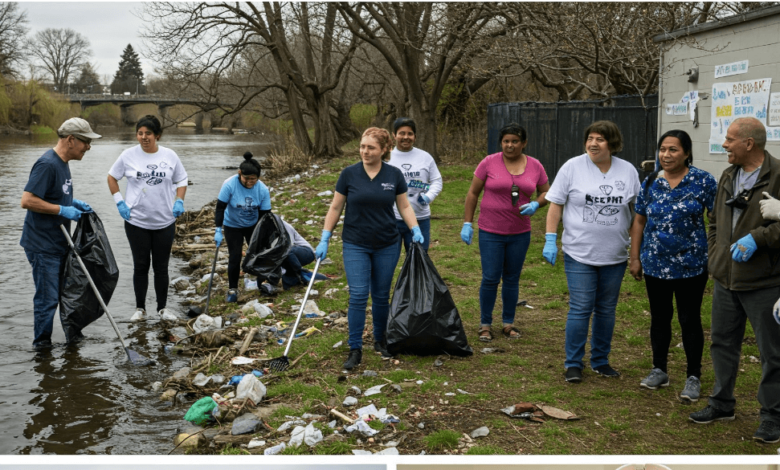 Richmond residents participating in Earth Week activities, including shoreline cleanups and dental health workshops, during community events in April 2025.