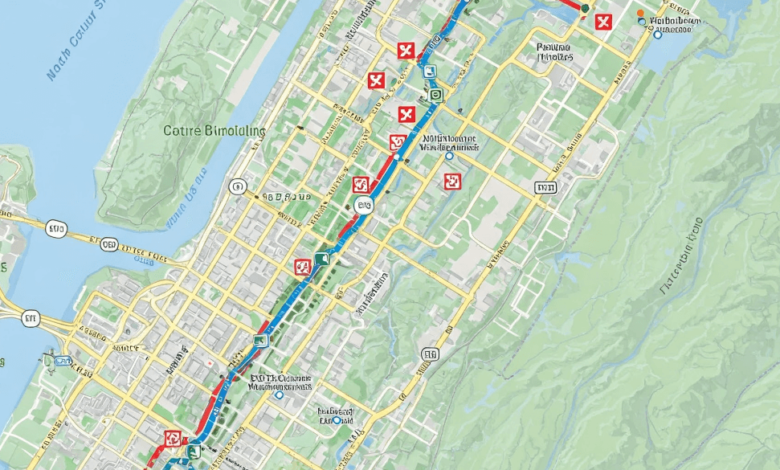 Detailed map showing Vancouver Marathon 2025 road closures and detour routes