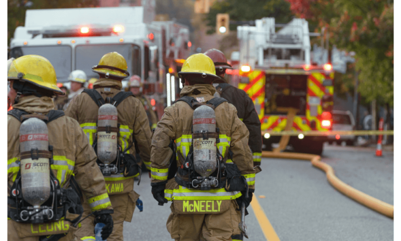 Firefighters responding to the Langley Good Friday building fire
