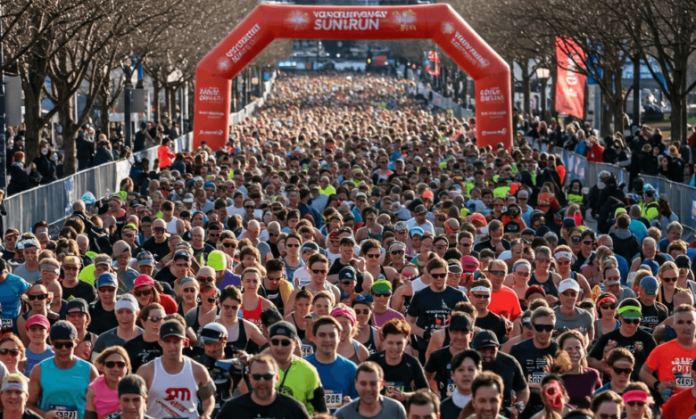 Runners in action during the Vancouver Sun Run 2025, capturing the energy and unity of Canada's largest 10K race.