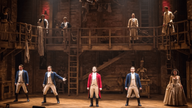 Cast of Hamilton performing live on stage at Queen Elizabeth Theatre, Vancouver 2025