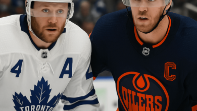 Rielly and McDavid during 2025 NHL playoffs
