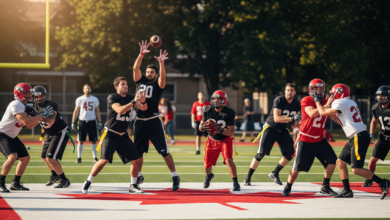 Players in a Canadian flag football game representing both amateur and professional athletes