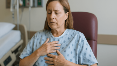Patient reducing surgery stress through guided breathing.