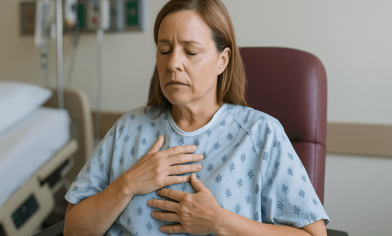Patient reducing surgery stress through guided breathing.