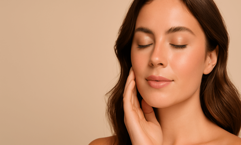 Woman glowing in natural minimalist makeup