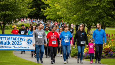 Participants walking together at Pitt Meadows Walk 2025 to raise awareness and funds for cystic fibrosis research