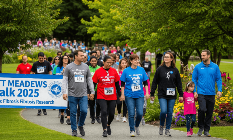 Participants walking together at Pitt Meadows Walk 2025 to raise awareness and funds for cystic fibrosis research