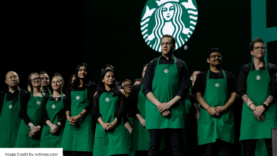 Baristas protesting outside Starbucks store during dress code walkout