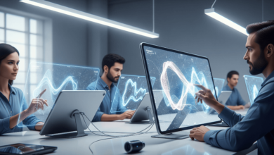 Conceptual image of futuristic AI-powered design collaboration featuring sleek digital devices and human creativity, symbolizing Jony Ive and OpenAI’s $6.5 billion partnership.