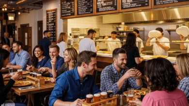Guests enjoying artisan pizza and craft beer at King Taps in Lonsdale Quay, North Vancouver