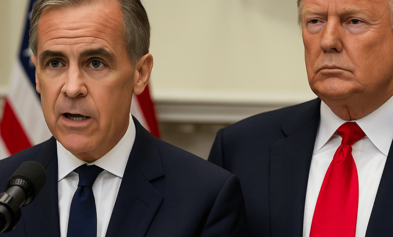 Mark Carney discusses trade with President Trump at the White House.