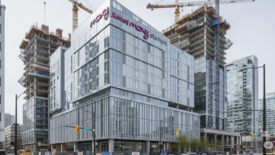 Rendering of the 848 Seymour Vancouver hotel featuring dual-branded Marriott Moxy and Element design