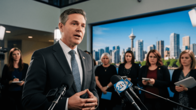 Vancouver Mayor Ken Sim speaking at a press conference about the defamation lawsuit