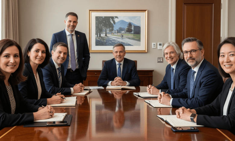 Metro Vancouver regional board members discussing governance reforms in a formal meeting room