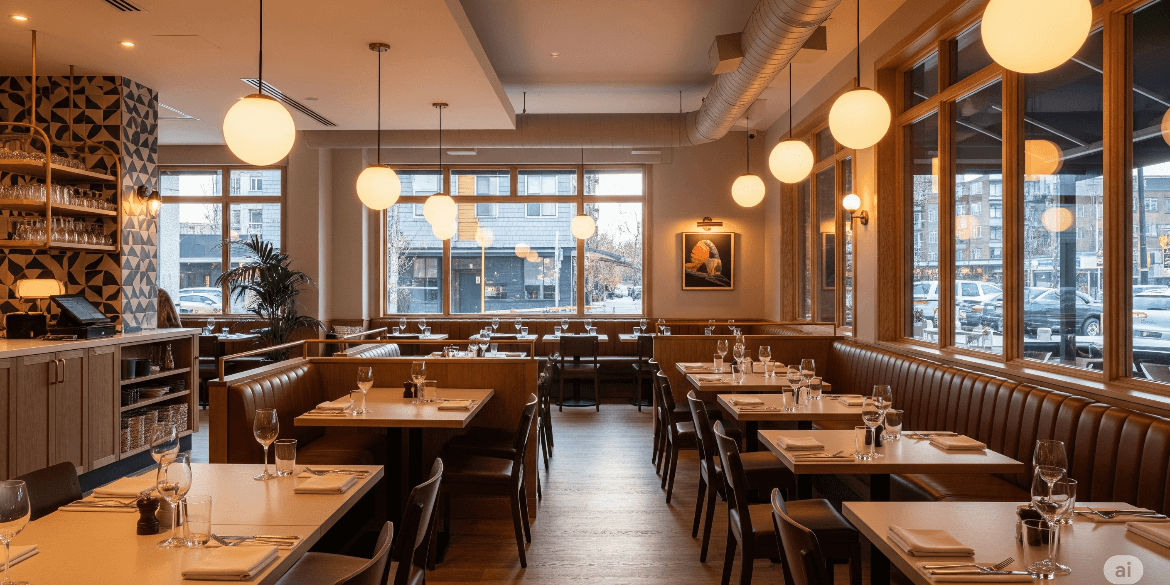 Cozy and stylish interior of a newly opened Vancouver restaurant featuring contemporary design and warm lighting.