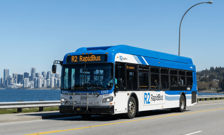 R2 RapidBus traveling along Marine Drive, set to extend to Metrotown by 2027