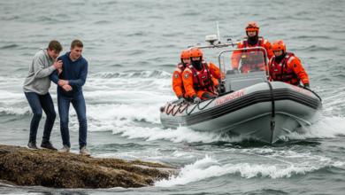 RCMSAR volunteers conducting a rescue operation to save two students stranded on Whyte Islet near West Vancouver