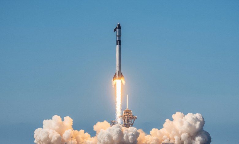SpaceX Starship rocket lifting off during Flight 9 test launch at Boca Chica, Texas