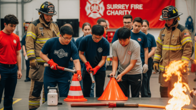 Youth participating in Surrey Fire Charity’s Fire Academy receiving hands-on fire safety training and leadership development
