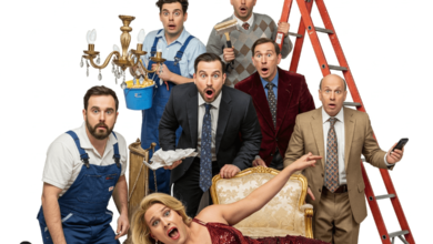 Cast performing The Play That Goes Wrong at Gallery 7 Theatre in Abbotsford