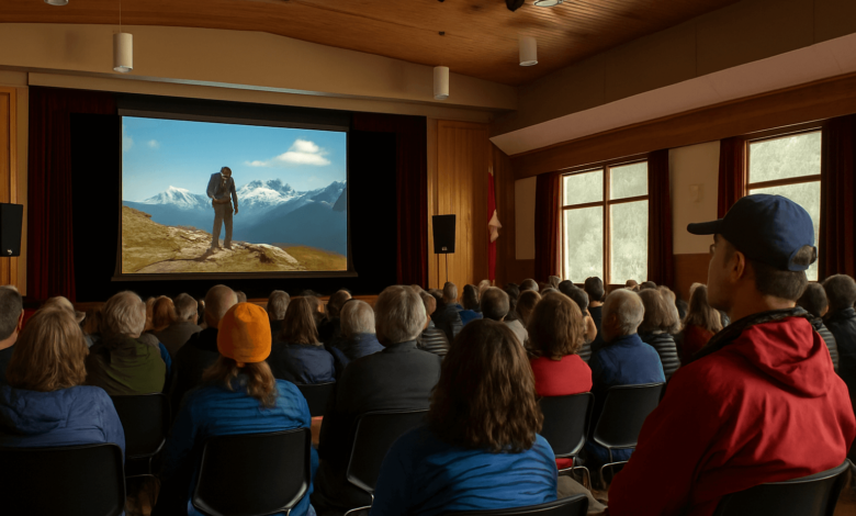 VIMFF 2025 attendees enjoying a mountain film screening in Hope, BC, celebrating adventure.