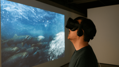 Person experiencing Uninterrupted-VR using headset