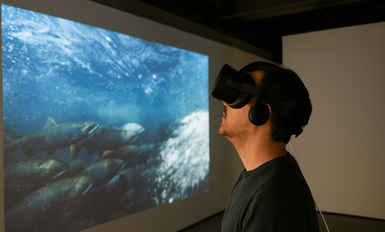 Person experiencing Uninterrupted-VR using headset