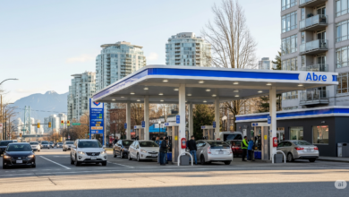 Gas station in Vancouver showing lower fuel prices during summer 2025