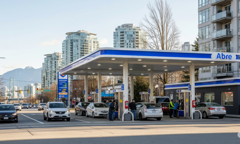 Gas station in Vancouver showing lower fuel prices during summer 2025