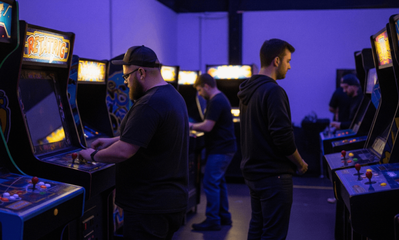 Attendees enjoying classic arcade games at the Vancouver Retro Gaming Expo 2025 in New Westminster