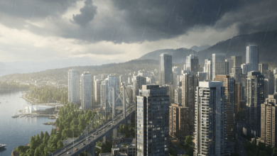 Vancouver cityscape showcasing the contrasting weather of May 2025