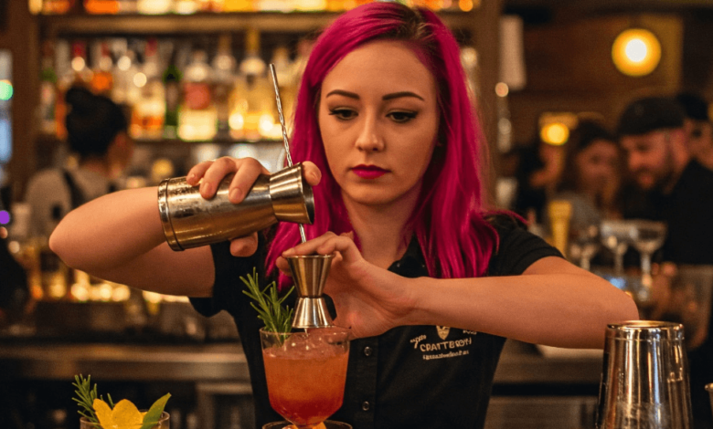 Bartender preparing a craft cocktail in an award-winning Vancouver bar