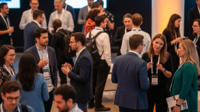 Attendees networking and discussing innovations at Web Summit Vancouver 2025, showcasing BC's thriving tech community