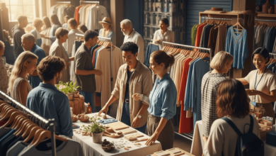 Attendees exploring eco-friendly clothing and accessories at the White Rock Sustainable Fashion Market 2025.