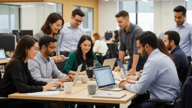RBC employees working together in-office following the 4-day hybrid work policy