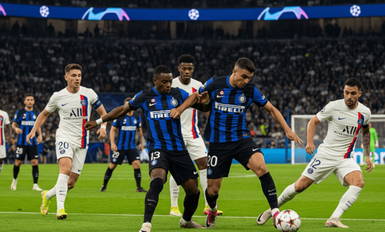 PSG and Inter Milan players in action during the UEFA Champions League Final 2025 at Allianz Arena