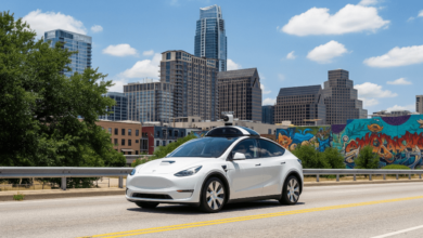 Tesla Model Y robotaxi driving autonomously in Austin, Texas, ahead of the June 12 launch