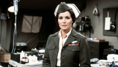 Woman in 1970s-style military uniform playing nurse on classic TV show MAS*H