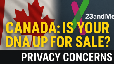 DNA helix overlaid with Canadian flag – highlighting 23andMe Privacy Concerns in Canada