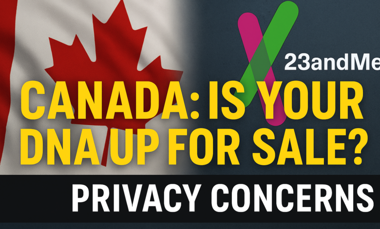 DNA helix overlaid with Canadian flag – highlighting 23andMe Privacy Concerns in Canada