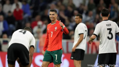 Cristiano Ronaldo and German players during the Nations League Final face-off in 2025