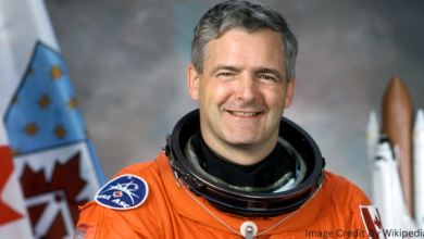 Marc Garneau floating inside the Space Shuttle Challenger during his historic 1984 mission as Canada's first astronaut.