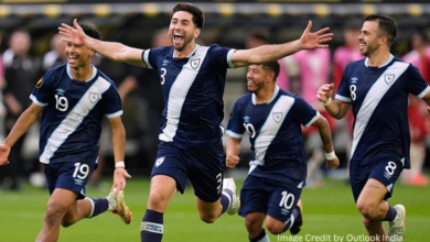 Guatemala players celebrate after defeating Canada in penalty shootout at Gold Cup 2025